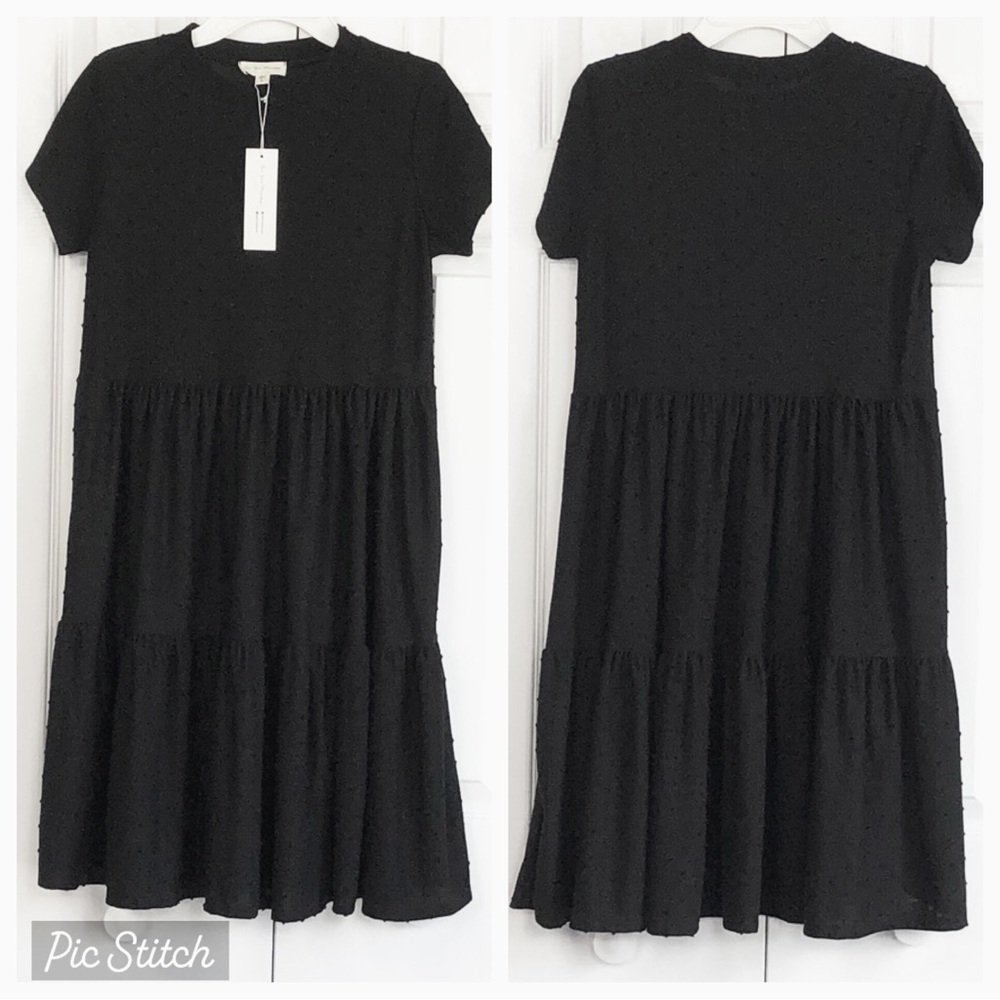 NWT See You Monday Black Swiss Dot Tiered Shift Dress Large